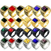 Hip-Hop Retro Square Stainless Steel Inlay Glass Stone 18K Gold Plated Rhodium Plated Men'S Rings main image 1