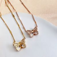Sweet Simple Style Butterfly Titanium Steel Plating Inlay Rhinestones Necklace main image 1