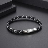 Punk Simple Style Color Block Stainless Steel Leather Men's Wristband main image 4