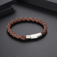 Classic Style Solid Color Leather Handmade Men's Bangle main image 4