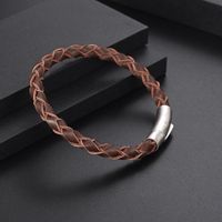 Classic Style Solid Color Leather Handmade Men's Bangle main image 1
