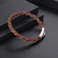 Style Classique Couleur Unie En Cuir Fait Main Hommes Bracelet main image 1