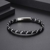 Punk Simple Style Color Block Stainless Steel Leather Men's Wristband main image 3
