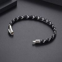 Punk Simple Style Color Block Stainless Steel Leather Men's Wristband main image 2