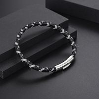 Punk Simple Style Color Block Stainless Steel Leather Men's Wristband main image 1
