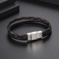 Classic Style Solid Color Leather Handmade Men's Bangle main image 2
