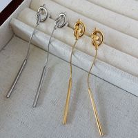 1 Pair Simple Style Solid Color Tassel Plating Titanium Steel 18k Gold Plated Drop Earrings main image 1
