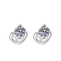 1 Paire Sucré Style Simple Rond Forme De Cœur Noeud D'arc Placage Incruster Le Cuivre Zircon Plaqué Argent Boucles D'oreilles sku image 6