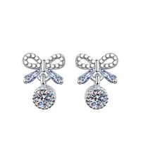 1 Pair Sweet Simple Style Round Heart Shape Bow Knot Plating Inlay Copper Zircon Silver Plated Drop Earrings sku image 15