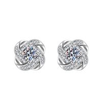 1 Paire Sucré Style Simple Rond Forme De Cœur Noeud D'arc Placage Incruster Le Cuivre Zircon Plaqué Argent Boucles D'oreilles sku image 19