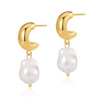 1 Pair Baroque Style C Shape Geometric Flower Plating Imitation Pearl Copper 18k Gold Plated Drop Earrings sku image 11