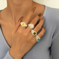 Wholesale Jewelry Cute Geometric Artificial Crystal Beaded Handmade Rings main image 5