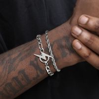 Hip-Hop Rock Simple Style Solid Color Stainless Steel Layered Men'S Bracelets sku image 9