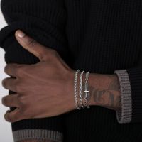 Hip-Hop Rock Simple Style Solid Color Stainless Steel Layered Men'S Bracelets sku image 17