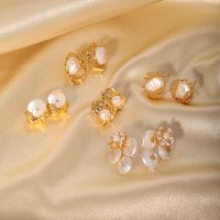 1 Pair Retro Baroque Style Irregular Plating Inlay Freshwater Pearl Copper Zircon 18k Gold Plated Earrings main image 5