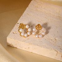 1 Pair Vintage Style Round Plating Inlay Freshwater Pearl Copper Zircon 14k Gold Plated 18k Gold Plated Ear Studs main image 4