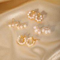 1 Pair Vintage Style Round Plating Inlay Freshwater Pearl Copper Zircon 14k Gold Plated 18k Gold Plated Ear Studs main image 1