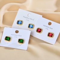 1 Pair Elegant Rectangle Inlay Stainless Steel Zircon Ear Studs main image 9