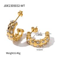 1 Paire Style Moderne Forme C Placage Incruster Acier Inoxydable Zircon Plaqué Or Boucles D'oreilles sku image 1