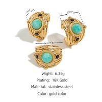 Retro Simple Style Round Stainless Steel Plating Inlay Natural Stone Open Ring 1 Piece main image 5