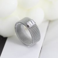 Simple Style Commute Rectangle Titanium Steel Zircon Wide Band Ring In Bulk sku image 2