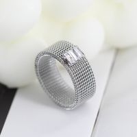 Simple Style Commute Rectangle Titanium Steel Zircon Wide Band Ring In Bulk main image 4