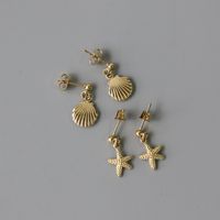 1 Pair Beach Simple Style Starfish Shell Plating Titanium Steel 14k Gold Plated Drop Earrings main image 1