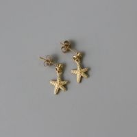 1 Pair Beach Simple Style Starfish Shell Plating Titanium Steel 14k Gold Plated Drop Earrings main image 2