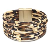 Bohemian Leopard Pu Leather Alloy Beaded Buckle Artificial Pearls Gold Plated Silver Plated Women's Bracelets sku image 2