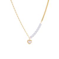 Artificial Pearl Titanium Steel 18K Gold Plated Sweet Inlay Heart Shape Butterfly Acrylic Pendant Necklace main image 4