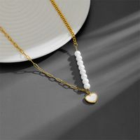 Künstliche Perle Titan Stahl 18 Karat Vergoldet Süss Inlay Herzform Schmetterling Acryl Halskette Mit Anhänger main image 5
