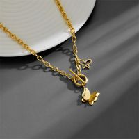 Titanium Steel 18K Gold Plated IG Style Simple Style Toggle Plating Butterfly Pendant Necklace sku image 1