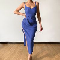Women's Sheath Dress Strap Dress Slit Dress Basic Sexy Collarless Slit Ruched Sleeveless Solid Color Midi Dress Daily Party Date main image 9