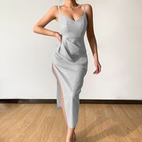 Women's Sheath Dress Strap Dress Slit Dress Basic Sexy Collarless Slit Ruched Sleeveless Solid Color Midi Dress Daily Party Date main image 7