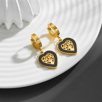 1 Pair Cute Sweet Tree Heart Shape Plating Hollow Out Titanium Steel Acrylic 18K Gold Plated Drop Earrings main image 4