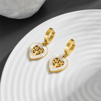 1 Pair Cute Sweet Tree Heart Shape Plating Hollow Out Titanium Steel Acrylic 18K Gold Plated Drop Earrings sku image 2