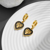 1 Pair Cute Sweet Tree Heart Shape Plating Hollow Out Titanium Steel Acrylic 18K Gold Plated Drop Earrings sku image 1