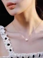 Einfache 14k Edelstahl Single Perle Anhänger Halskette main image 5