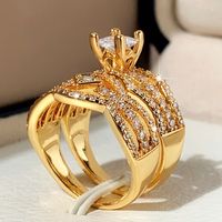 1 Set Fashion Geometric Copper Inlay Zircon Rings sku image 6