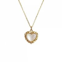 Ig Style Round Oval Heart Shape Stainless Steel Imitation Pearl Plating Inlay Shell 18k Gold Plated Pendant Necklace sku image 2