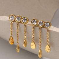 1 Pair Ig Style Elegant Water Droplets Tassel Plating Inlay Stainless Steel Zircon 18k Gold Plated Drop Earrings main image 6