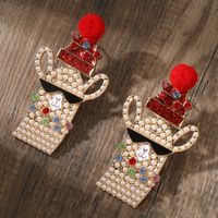 Cute Alpaca Alloy Inlay Artificial Pearls Rhinestones Christmas Women's Drop Earrings main image 3
