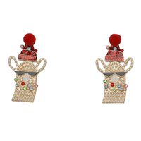 Cute Alpaca Alloy Inlay Artificial Pearls Rhinestones Christmas Women's Drop Earrings main image 4