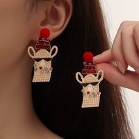 Cute Alpaca Alloy Inlay Artificial Pearls Rhinestones Christmas Women's Drop Earrings main image 1