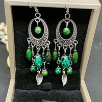 Exaggerated Ethnic Style Water Droplets Flower Alloy Beaded Tassel Inlay Rhinestones Women's Drop Earrings main image 4