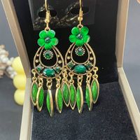 Exaggerated Ethnic Style Water Droplets Flower Alloy Beaded Tassel Inlay Rhinestones Women's Drop Earrings main image 3