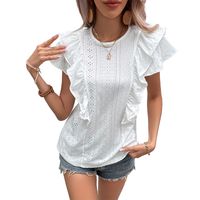Women's Blouse Short Sleeve Blouses Patchwork Ruffles Casual Solid Color main image 3