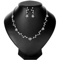 Elegant Leaf Alloy Inlay Rhinestones Silver Plated Women's Earrings Necklace sku image 1