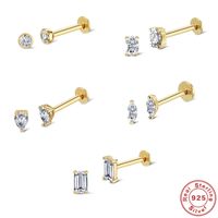 1 Piece Simple Style Commute Square Inlay Sterling Silver Zircon Ear Studs main image 1