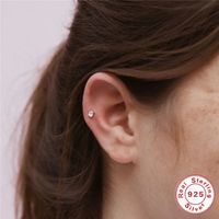 1 Piece Simple Style Commute Square Inlay Sterling Silver Zircon Ear Studs main image 2